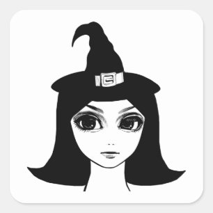 niedliche Großaugenwitscher Girl Fantasy Märchenku Quadratischer Aufkleber