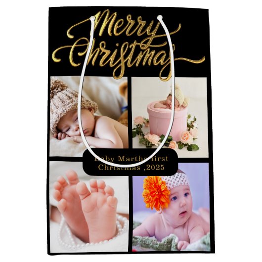 Niedliche Große Babys Erste Weihnachtsgeschenktasc Mittlere Geschenktüte (Vorderseite)