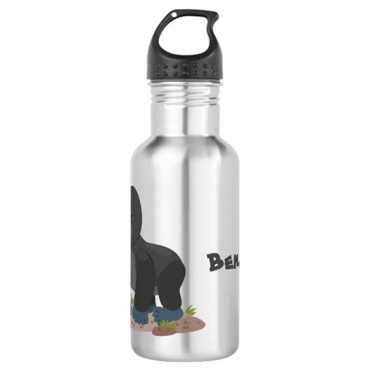 Niedliche, große Gorilla-Cartoon-Abbildung Edelstahlflasche (Vorderseite)