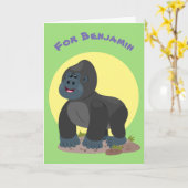 Niedliche, große Gorilla-Cartoon-Abbildung Karte (Gelbe Blume)
