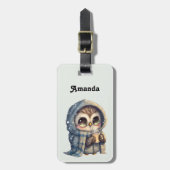 Niedliche große Mit Augen Schüssel mit einem Kaffe Gepäckanhänger (Vorderseite vertikal)