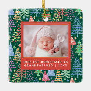 Niedliche Großeltern 1. Weihnachtsbaumen Foto Grün Keramikornament