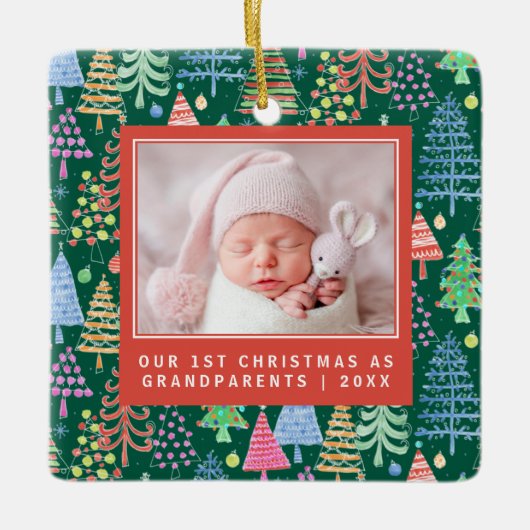 Niedliche Großeltern 1. Weihnachtsbaumen Foto Grün Keramikornament (Vorderseite)