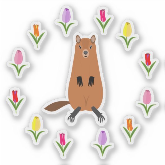 Niedliche Groundhog- und Tulip-Blume Aufkleber (Vorderseite)