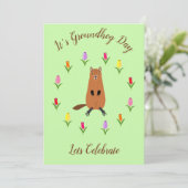 Niedliche Groundhog- und Tulip-Blume Einladung (Stehend Vorderseite)