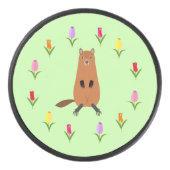 Niedliche Groundhog- und Tulip-Blume Eishockey Puck (Vorderseite)