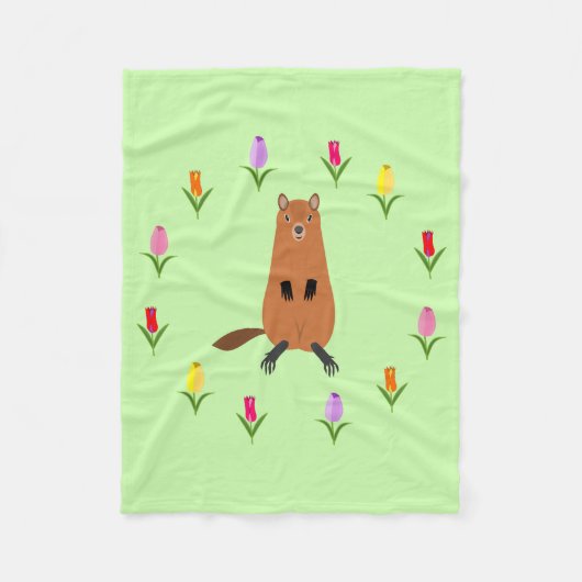 Niedliche Groundhog- und Tulip-Blume Fleecedecke (Vorderseite)