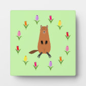 Niedliche Groundhog- und Tulip-Blume Fotoplatte (Vorderseite)
