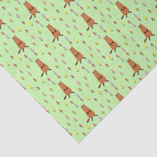 Niedliche Groundhog- und Tulip-Blume Gemustert Seidenpapier (Ausschnitt)
