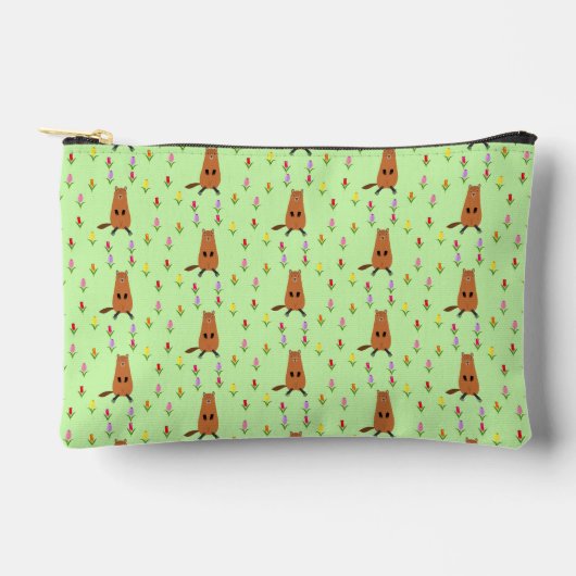 Niedliche Groundhog- und Tulip-Blume Gemustert Zubehörtasche (Vorderseite)