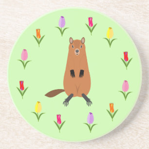 Niedliche Groundhog- und Tulip-Blume Getränkeuntersetzer