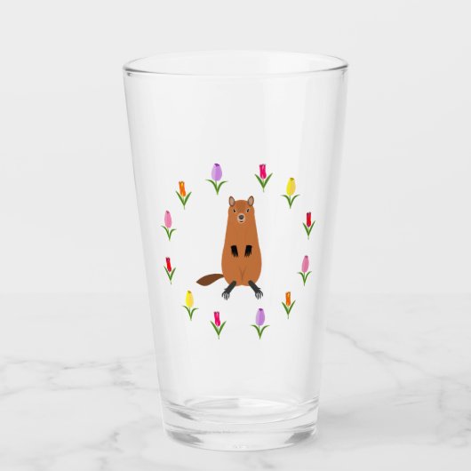 Niedliche Groundhog- und Tulip-Blume Glas (Vorderseite)