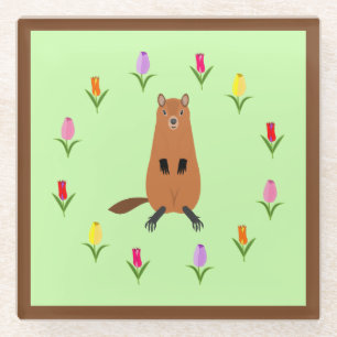Niedliche Groundhog- und Tulip-Blume Glasuntersetzer