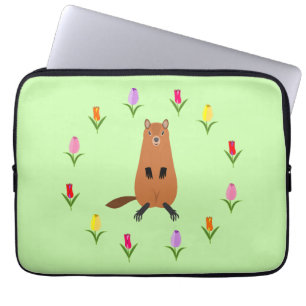 Niedliche Groundhog- und Tulip-Blume Laptopschutzhülle