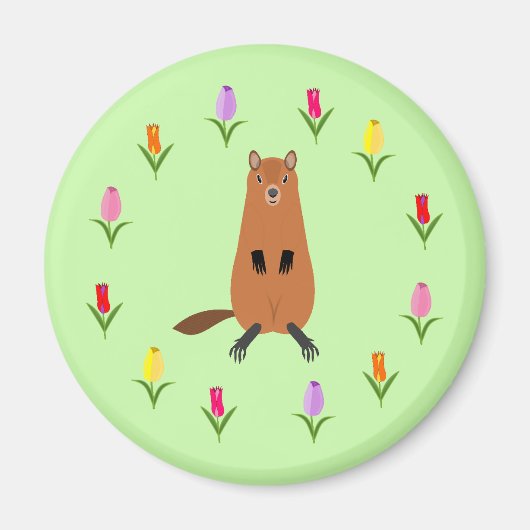 Niedliche Groundhog- und Tulip-Blume Magnet (Vorne)