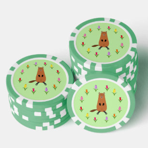 Niedliche Groundhog- und Tulip-Blume Pokerchips