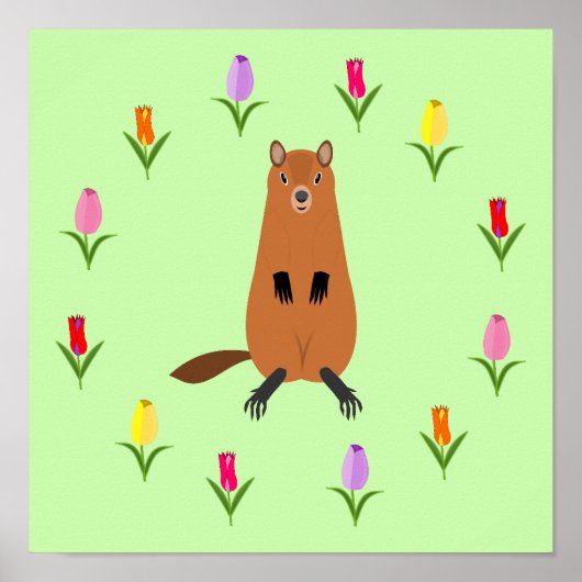 Niedliche Groundhog- und Tulip-Blume Poster (Vorne)