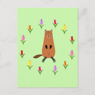 Niedliche Groundhog- und Tulip-Blume Postkarte