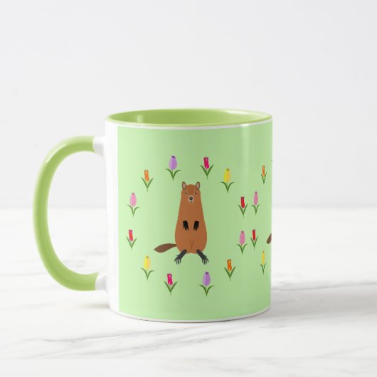 Niedliche Groundhog- und Tulip-Blume Tasse (Links)
