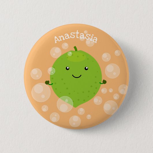 Niedliche grün Limone Blasen Cartoon Abbildung Button (Vorderseite)