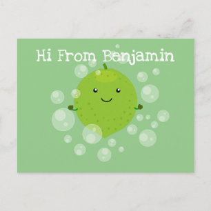 Niedliche grün Limone Blasen Cartoon Abbildung Postkarte