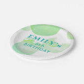 Niedliche Grün- und Blaublasen-Geburtstagsparty Pappteller (Schrägansicht)