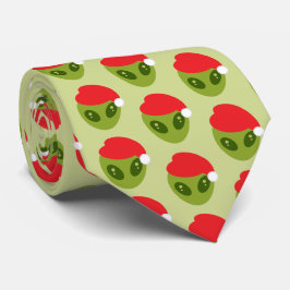 Niedliche grüne Alien in Weihnachtsmannmütze Muste Krawatte