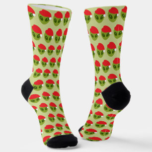 Niedliche grüne Alien in Weihnachtsmannmütze Muste Socken