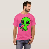 Niedliche grüne Alien und Blume T-Shirt (Vorne ganz)