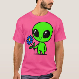 Niedliche grüne Alien und Blume T-Shirt