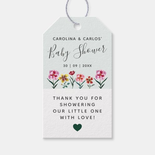 Niedliche grüne Aquarellblütendusche Geschenkanhänger (Vorderseite)