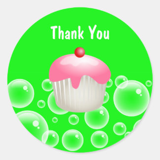 Niedliche grüne Blasen Party Cupcake Danke Siegel Runder Aufkleber