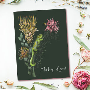 Niedliche grüne Blumen Chameleon Kunst Denken Sie  Postkarte