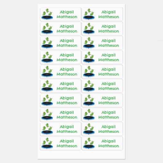 Niedliche grüne Bohnen Trampolin Cartoon personali Etiketten (Blatt)