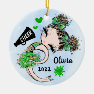 Niedliche Grüne Cheerleader Girl Ornament Braun Ha