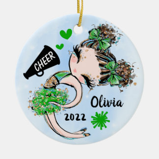 Niedliche Grüne Cheerleader Girl Ornament Braun Ha