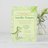 Niedliche grüne Dinosaurier Kinderdusche Einladung (Stehend Vorderseite)