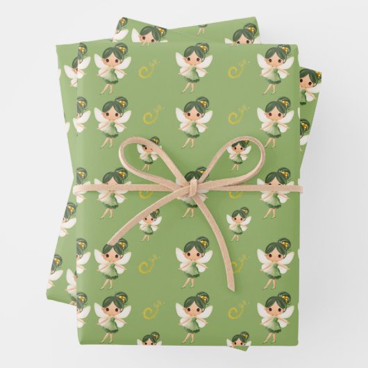 Niedliche grüne Fairy Geschenkpapier Set (Beispiel)