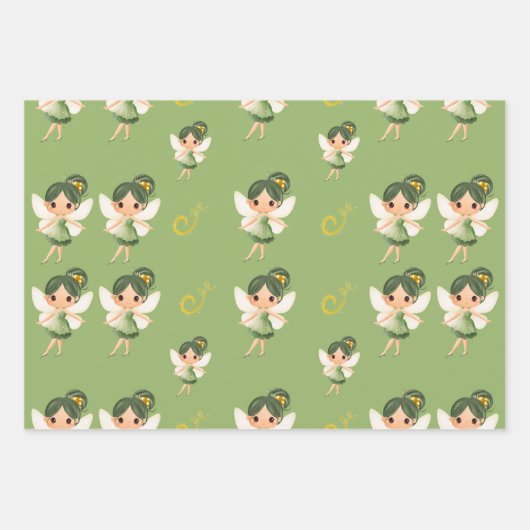 Niedliche grüne Fee Geschenkpapier Set (Vorderseite 3)
