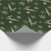 Niedliche grüne Flying Rentier Schneeflocken Weihn Geschenkpapier (Ecke)