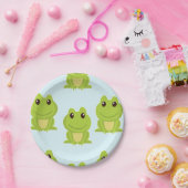 Niedliche grüne Frösche auf blau Pappteller (Party)