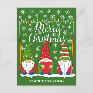 Niedliche grüne Gnomes Frohe Weihnachten Postkarte