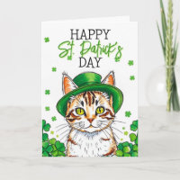 Niedliche Grüne Katze mit Kleeblättern St Patrick'