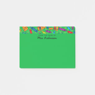 Niedliche Grüne Kreuzer Lehrer Von der Rezeption a Post-it Klebezettel