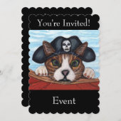 Niedliche grüne Mit Augen Katze in Black Pirate Ha Einladung (Vorne/Hinten)
