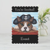 Niedliche grüne Mit Augen Katze in Black Pirate Ha Einladung (Stehend Vorderseite)