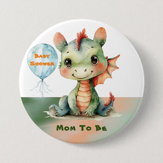 Niedliche grüne Orange Dragon Boy Baby Dusche Mama Button (Vorderseite)