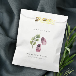 Niedliche grüne Pink Girl Shoes Foliage Baby Dusch Geschenktütchen