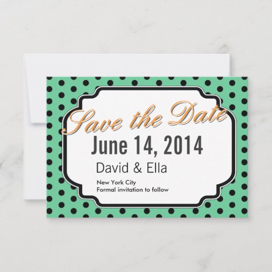 Niedliche grüne Polka-Punkte speichern die Datumsk Save The Date (Vorderseite)