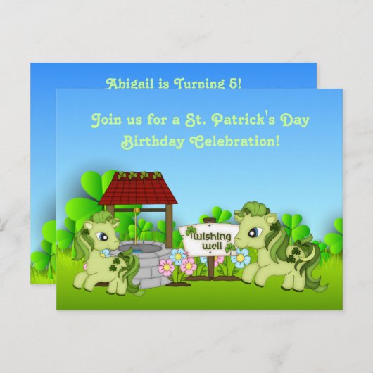 Niedliche grüne Ponies St Patrick's Day Horse Gebu Einladung (Vorne/Hinten)
